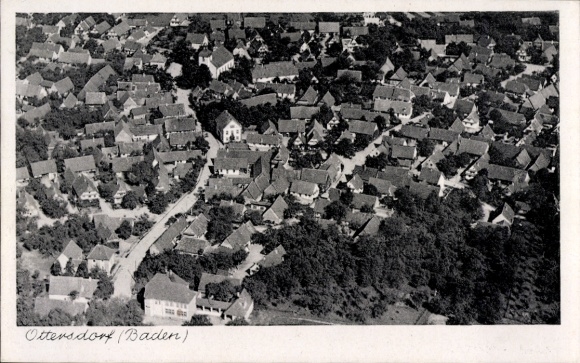 Ak Ottersdorf Rastatt im Schwarzwald Baden, Luftaufnahme von Ottersdorf, viele Häuser und Bäume