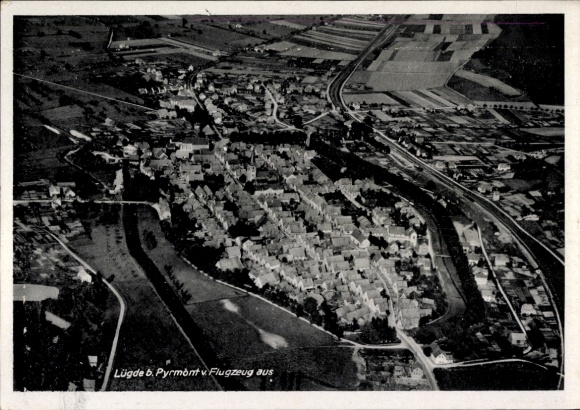 Postcard Lügde in the Weserbergland, aerial photograph