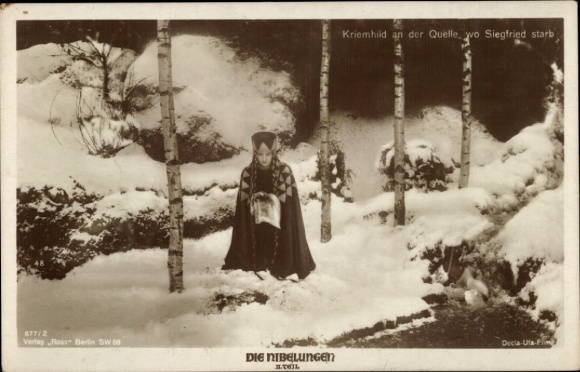 Postcard The Nibelungen, film scene, Kriemhild at the spring where Siegfried died, Ross 677/2