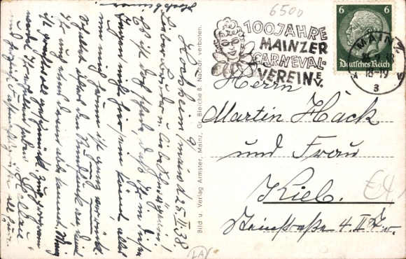 Postcard Mainz am Rhein, Mainz Carnival Association, Prince Martin I, Princess Hildegard I, Jubilee Year 1938