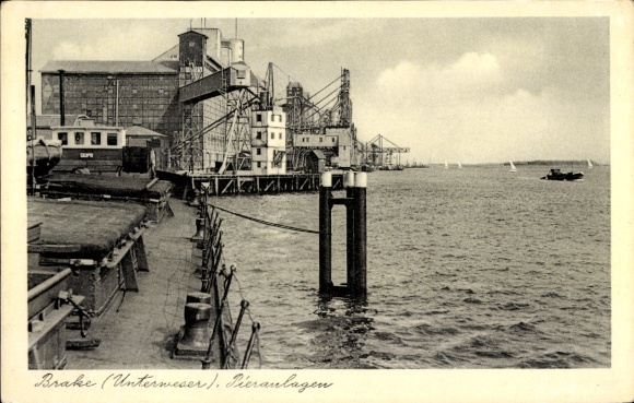 Postcard Brake on the Lower Weser, pier facilities