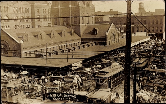 Ak Kansas City Kansas USA, marktplein, trams