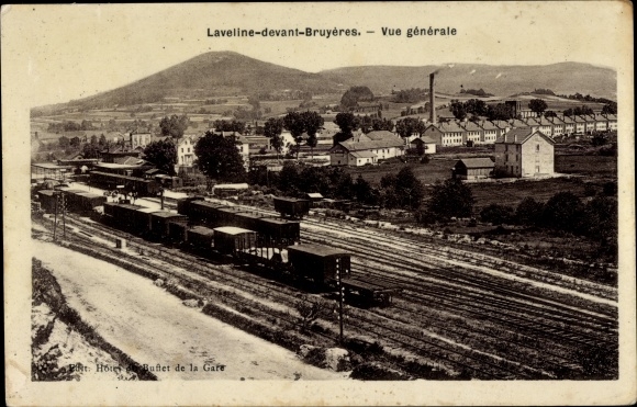 Postcard Laveline in front of Bruyères Vosges, general view, station, track side