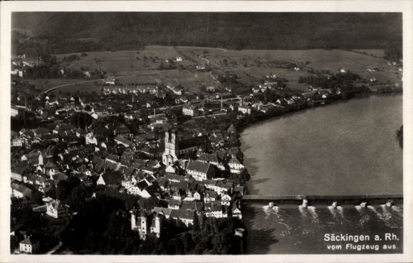 Postcard Bad Säckingen on the High Rhine, aerial photograph