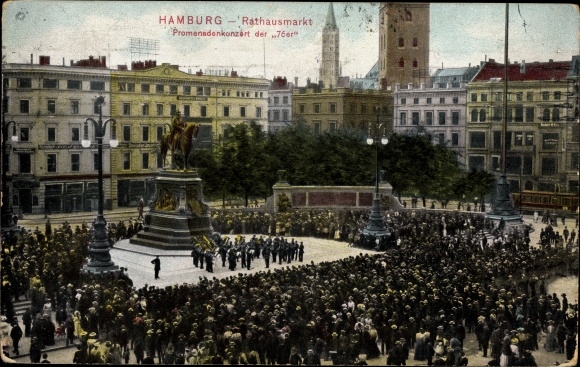 Ak Hamburg Mitte Altstadt, uitzicht op de stadhuismarkt, promenadeconcert van de 76ers, Trenkler 786