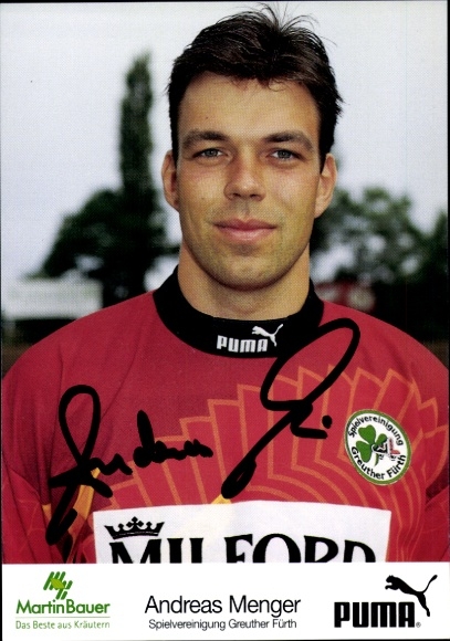 Autograph card footballer Andreas Menger, SpVgg Greuther Fürth, autograph