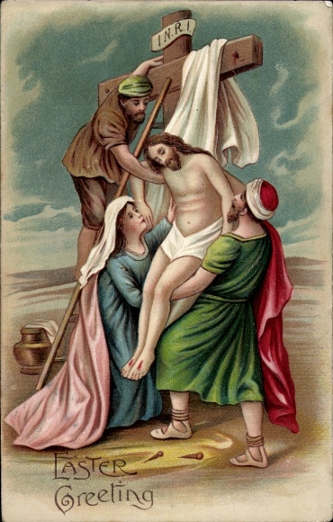 Präge Ak Glückwunsch Ostern, Jesus wird vom Kreuz abgenommen