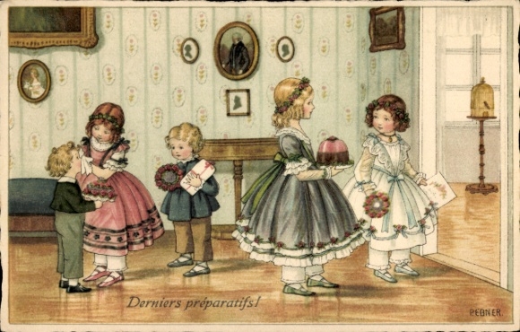 Kunstenaar Ak Ebner, Pauli, Laatste voorbereidingen, kinderen, taarten, cadeaus