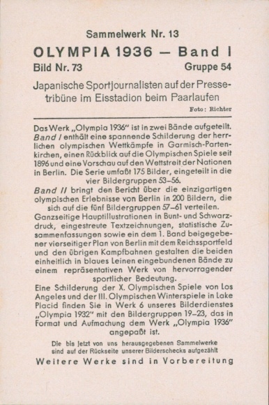 Collector's photo Olympics 1936, Japanese sports journalists on the press stand in the ice stadium