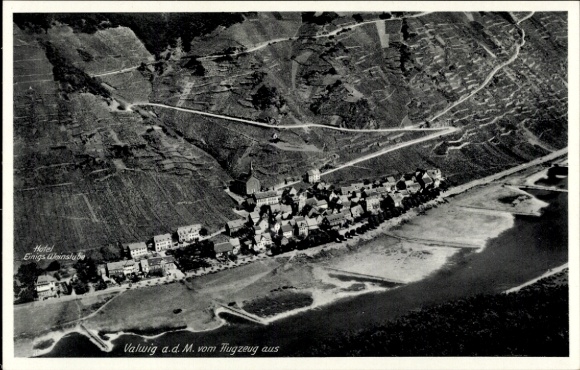 Postcard Valwig on the Moselle, aerial photograph