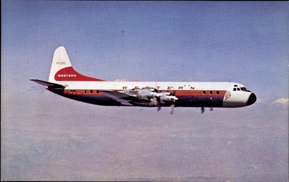 Postcard Western Airlines, Electra, N7135C, passenger aircraft