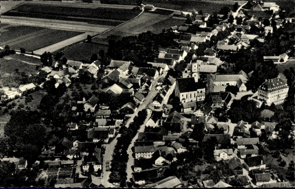 Ak Waal in Schwaben, Luftaufnahme von  Häuser, Straßen, Kirchen