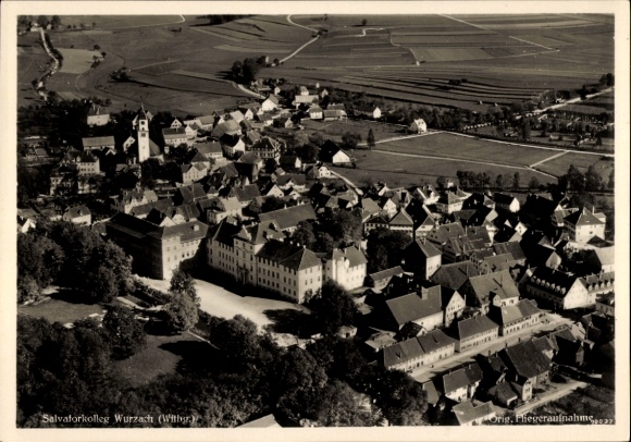 Postcard Bad Wurzach in Upper Swabia, aerial photograph Salvatorkolleg idyllic landscape, architecture
