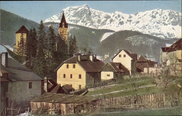 Ak Eisenerz Steiermark, Teilansicht vom Ort gegen Kaiserschild