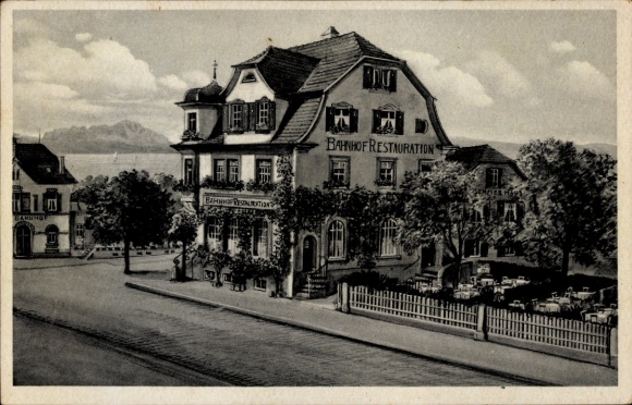Postcard Kressbronn am Bodensee, Peterhof, Train Station Restaurant, Owner Josef Glatthaar