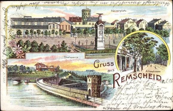 Chromo-Litho Remscheid in the Bergisches Land, Kaiserplatz, Alleestrasse, Dam