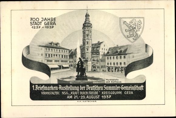 Postal stationery PC Gera in Thuringia, 1st stamp exhibition of the German Collectors Association 1937