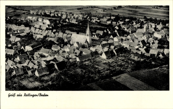 Postcard Reilingen in Baden, aerial photograph