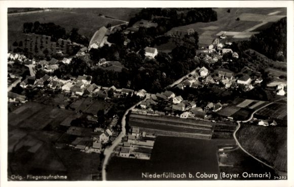 Postcard Niederfüllbach near Coburg Upper Franconia, aerial photograph