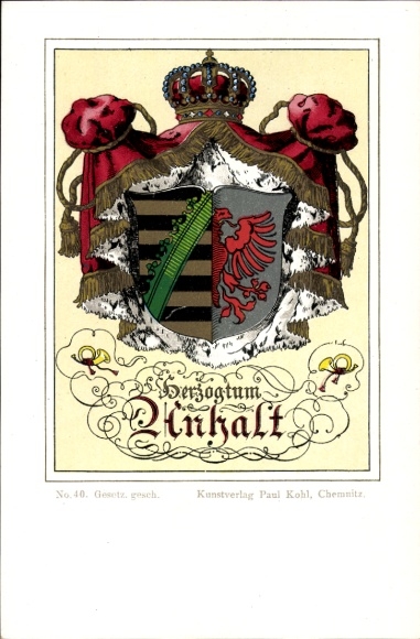 Wappen Litho Herzogtum Anhalt, Krone, Adler