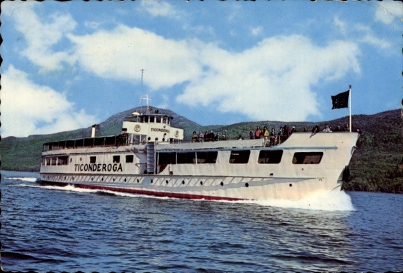 Postcard Lake George New York USA, ship Ticonderoga