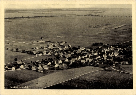 Postcard Graben im Lechfeld Schwaben, aerial photograph