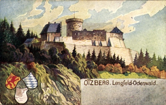 Künstler Ak Rothgeb., Gg., Lengfeld Otzberg im Odenwald, Burg, Wappen
