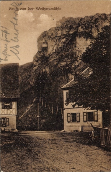 Postcard Weihersmühle Weismain Upper Franconia, partial view, rocks