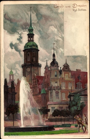 Artist PC Kley, Heinrich, Dresden Altstadt, Kgl. castle, fountain