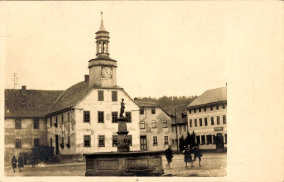 Postcard Tännich Breitenheerda Remda Teichel Thuringia, market fountain, town hall, pharmacy