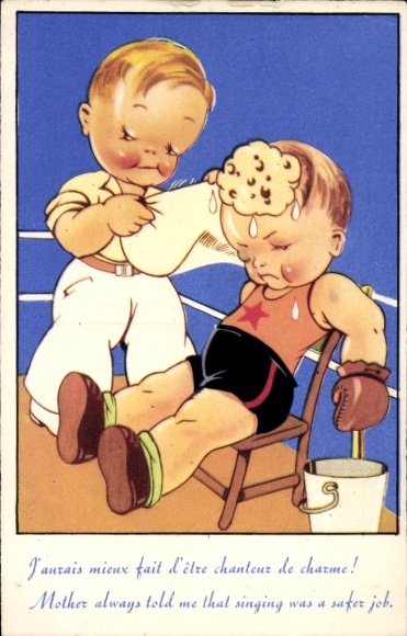 Artist Postcard boxing match, boxer in the ring, I'm a great singer...