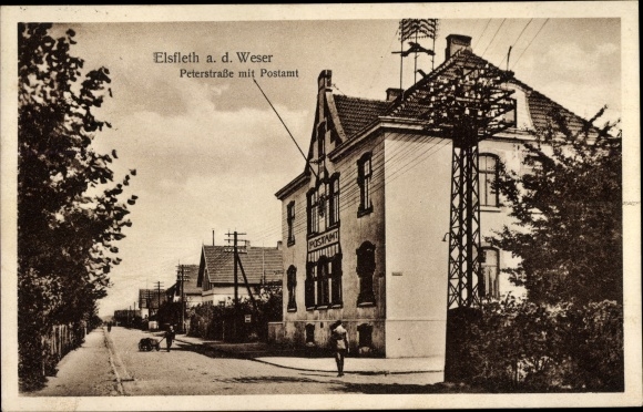 Postcard Elsfleth on the Lower Weser, Peterstrasse with post office