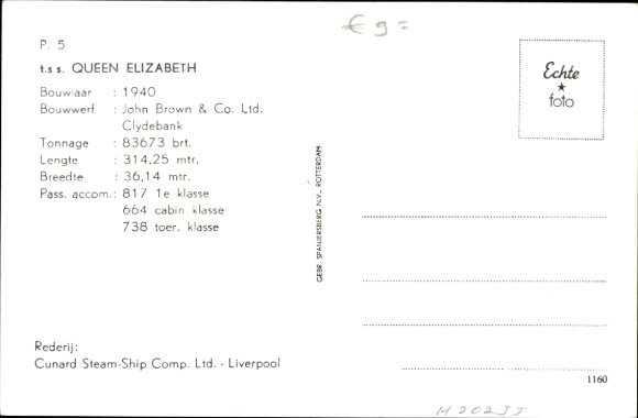 Postcard New York, Cunard Line, TSS Queen Elizabeth, giant steamer