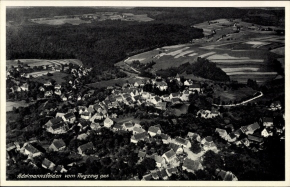Postcard Adelmannsfelden in Württemberg, aerial photograph