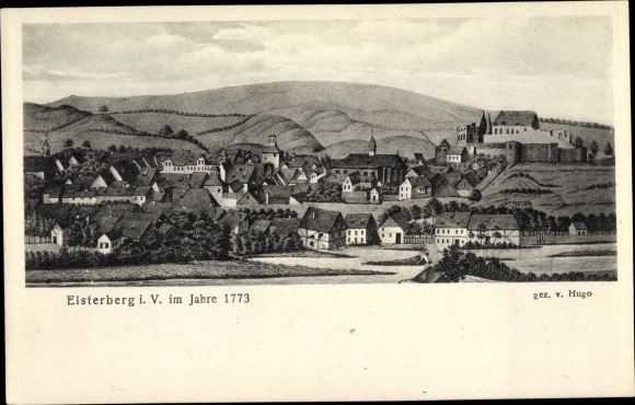 Künstler Ak Hugo, Elsterberg an der Weißen Elster Vogtland, Ortschaft im Jahre 1773