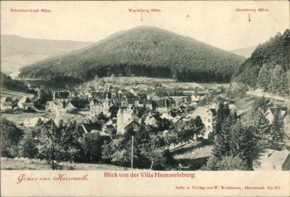 Postcard Bad Herrenalb in the Black Forest, view from Villa Hummelsburg