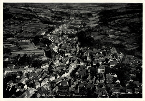 Postcard Weingarten in Baden, aerial photograph of Waingarten, architecture, landscape, aerial photograph