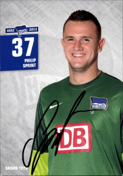 Autogrammkarte Fußballer Philip Sprint, Hertha BSC, Autogramm