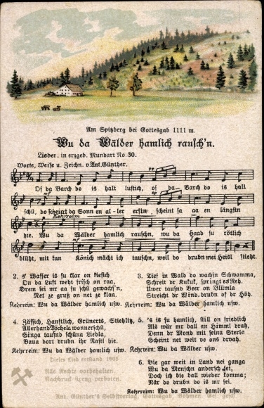 Song Postcard Günther, Anton, Wu da woods murmur hamlich, Spitzberg, dialect No. 30