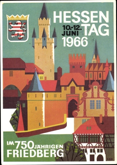 Ak Friedberg in Hessen, Burg Friedberg, Hessentag 10.-12.06.1966, Wappen, Sonderstempel