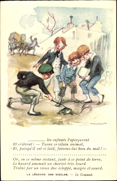 Artysta KP Poulbot, Francisque, La Legende des Siecles, Le Crapaud, dzieci bawiące się ropuchą