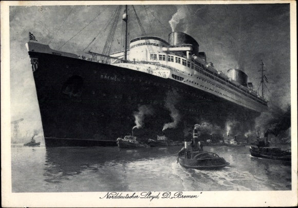 Ak vierschroefs turbine express stoomboot Bremen, Noord-Duitse Lloyd, sleepboten