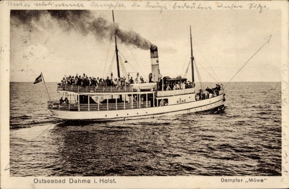 Postcard Dahme in Holstein, view of the steamship Möwe at full speed