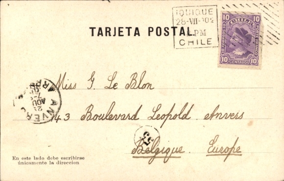 PC Santiago de Chile, Cousiño Park, water fountain, trees, view, text on stamps