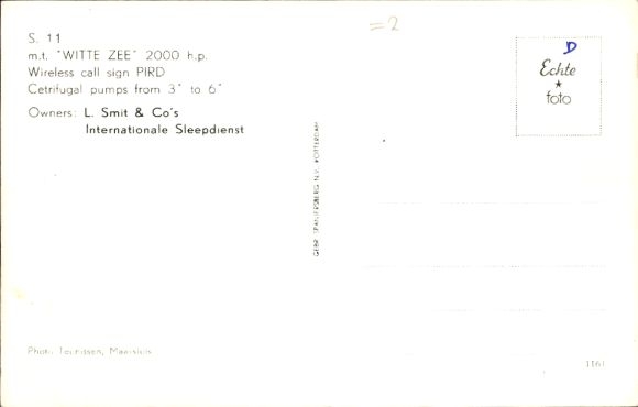 Postcard tugboat Witte Zee, L. Smit & Co.