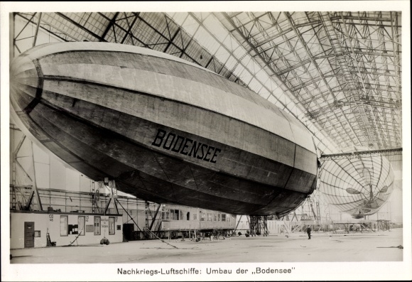 Photo of post-war airships, conversion of the LZ 120 Bodensee, Zeppelin, interior of the airship hangar