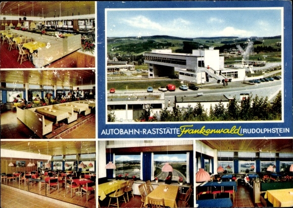Rudolphstein Berg in Upper Franconia, motorway service station Frankenwald, interior views, large windows