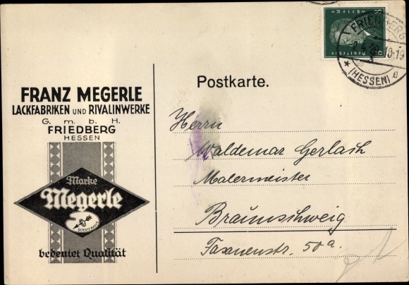 Postcard Friedberg in Hesse, paint factories and Rivalinwerke Franz Megerle