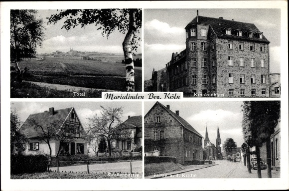 Postcard Marialinden Overath in North Rhine-Westphalia, hospital, part of the church, panorama