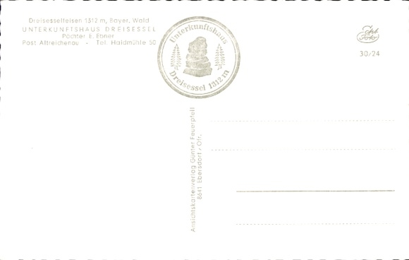 Postcard tri-border border between Germany, Austria and CSR, border stone